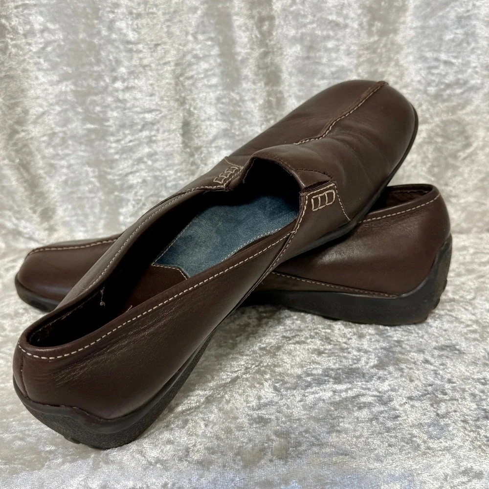 Aerology by Aerosoles Womens Dark Brown Leather Mule-Slip‎ On Loafer Shoes Sz-10